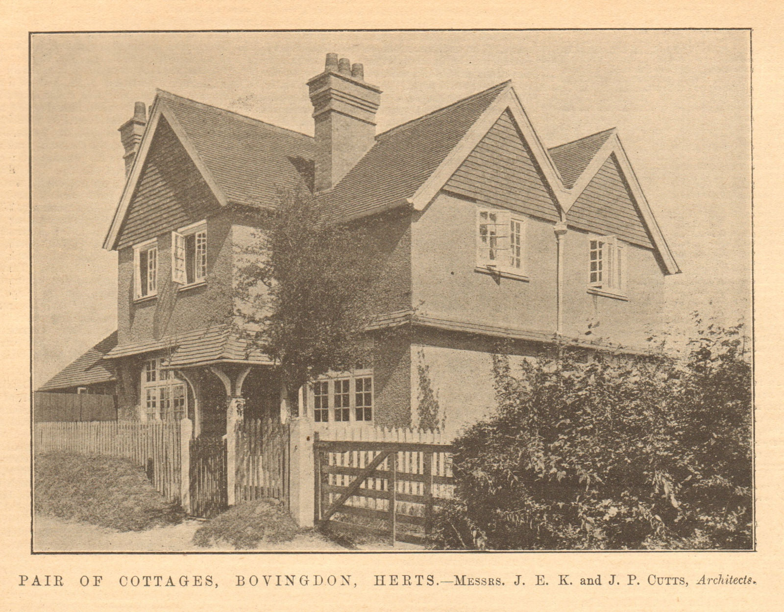 Pair of cottages, Bovingdon. JEK & JP Cutts, Architects. Hertfordshire 1904